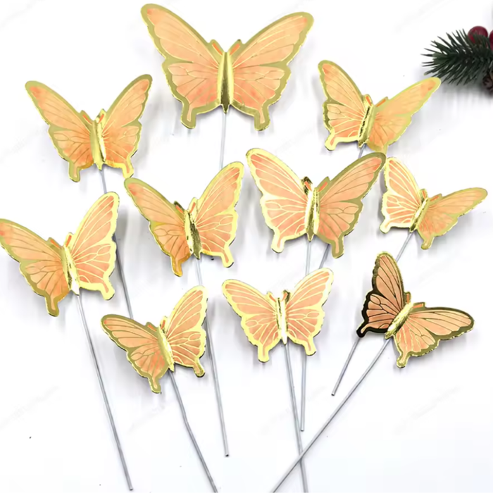 Peach Butterfly Cake Topper Decorations - 10pk