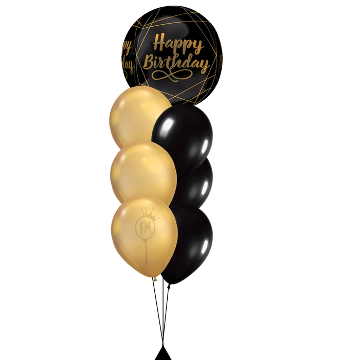 Happy Birthday Black/Gold Orbz Foil Balloon