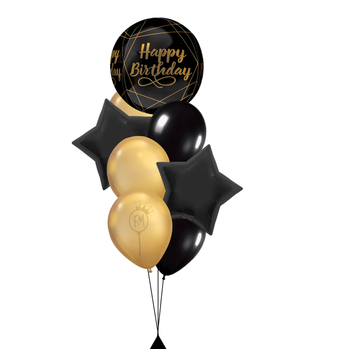 Happy Birthday Black/Gold Orbz Foil Balloon