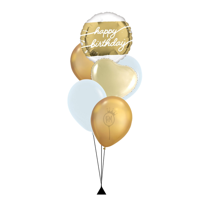 Happy Birthday White Gold Foil Balloon