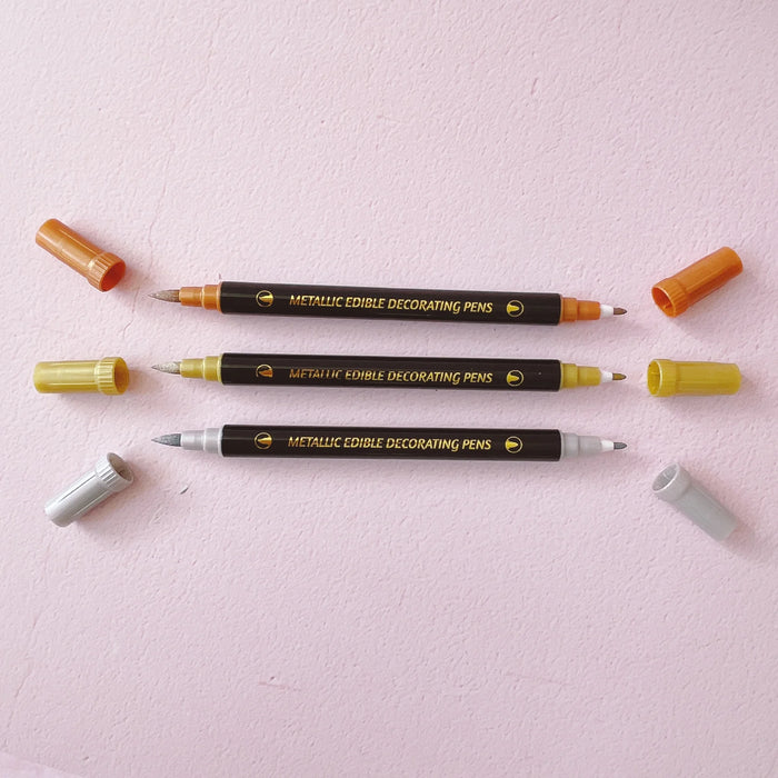 Vibrant Edible Metallic Pens - Set of 3 (Gold, Copper & Silver Pearl)