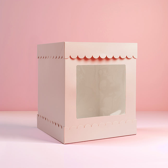 10" x 10" x 12" Tall Scalloped Cake Box - PASTEL PINK