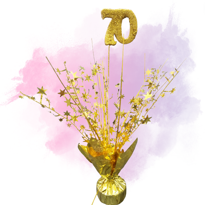 Foil Spray Centerpiece - Gold 70th Birthday