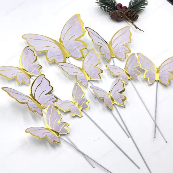 Purple Butterfly Cake Topper Decorations - 11pk