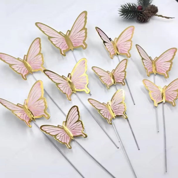 Pink Butterfly Cake Topper Decorations - 10pk