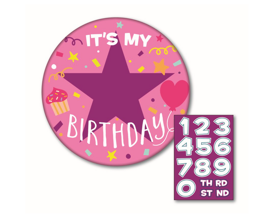 Add A Age Birthday Badge 10cm - Pink