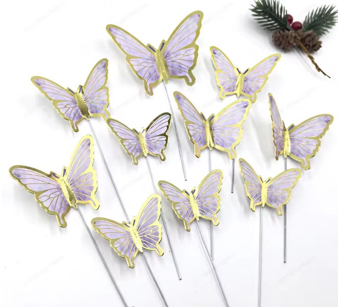 Purple Butterfly Cake Topper Decorations - 10pk