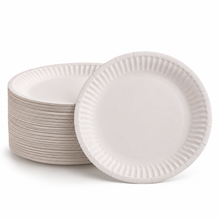 Paper Plate Uncoated White 175mm - 50pk