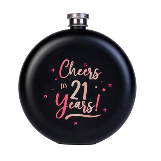 Rose Gold Happy 21st Birthday Round Flask