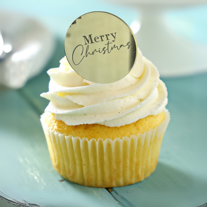 Merry Christmas Acrylic Disc Cupcake Toppers 10pk