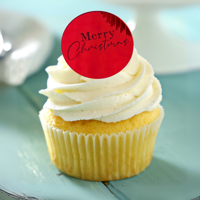Merry Christmas Acrylic Disc Cupcake Toppers 10pk
