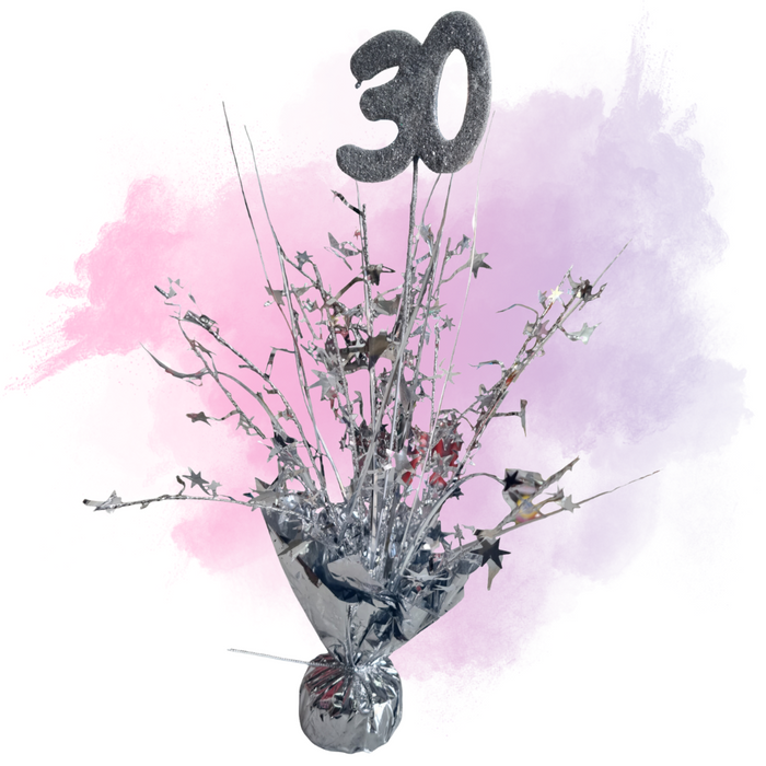 Foil Spray Centerpiece - Silver 30th Birthday