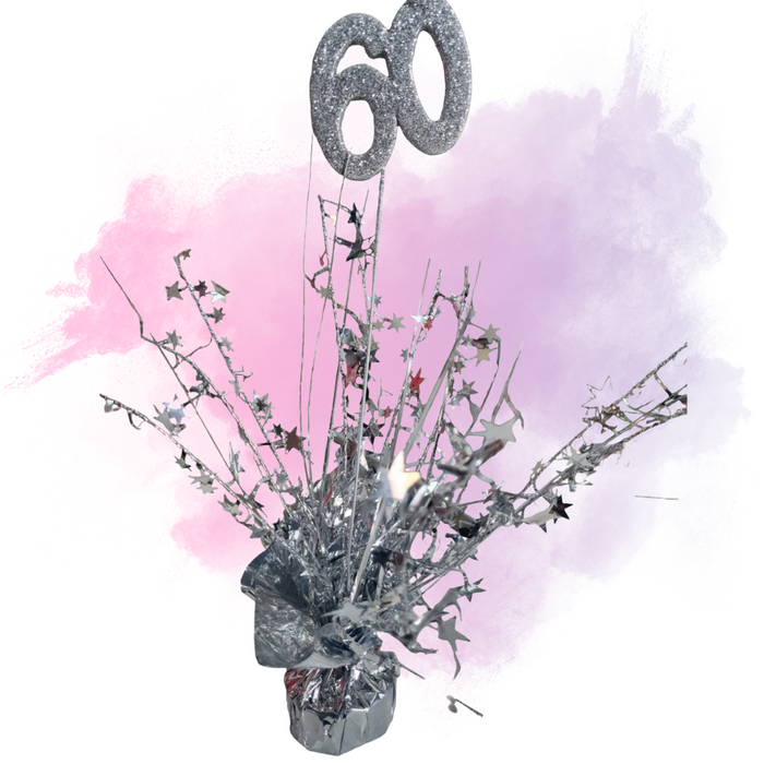Foil Spray Centerpiece - Silver 60th Birthday