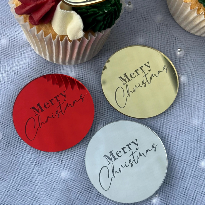 Merry Christmas Acrylic Disc Cupcake Toppers 10pk