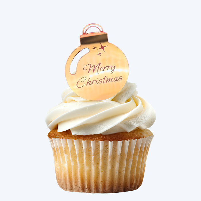 Christmas Bauble Cupcake Topper Gold Acrylic 10pk