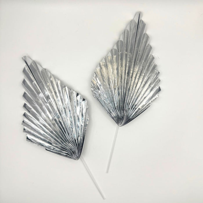 Paper Fan Cake Topper 2pc - Metallic Silver