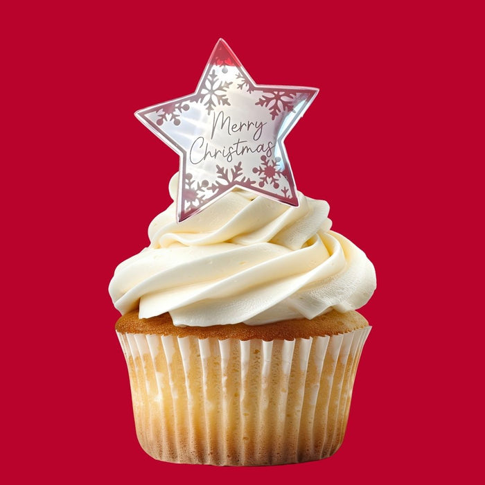 Christmas Star Cupcake Topper Silver Acrylic 10pk