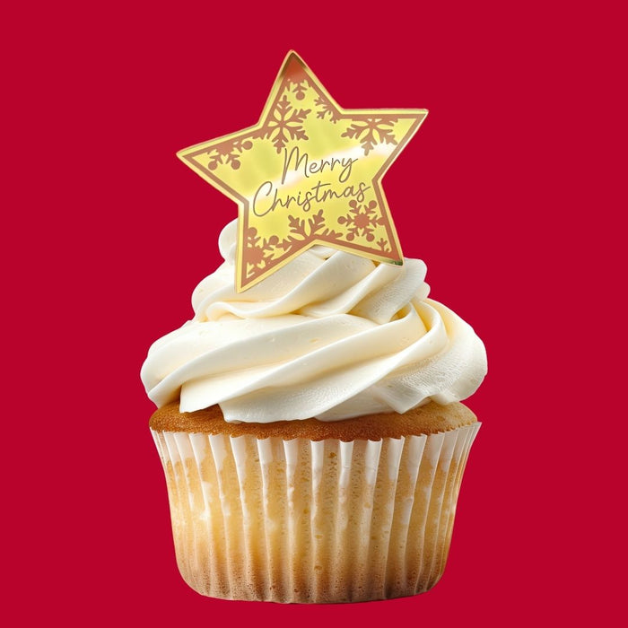 Christmas Star Cupcake Topper Gold Acrylic 10pk