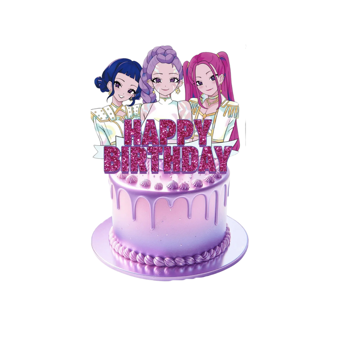 KPop Demon Hunterz Pink Happy Birthday Cake Topper 1pc