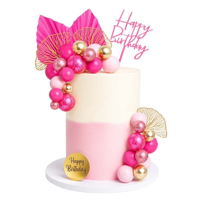 Birthday Cake Topper Deco Kit - Pink & Gold