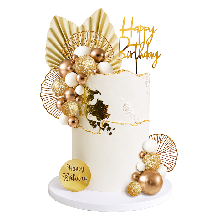 Birthday Cake Topper Deco Kit - White & Gold