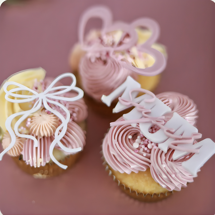 Acrylic Bow White Cupcake Topper 1pc
