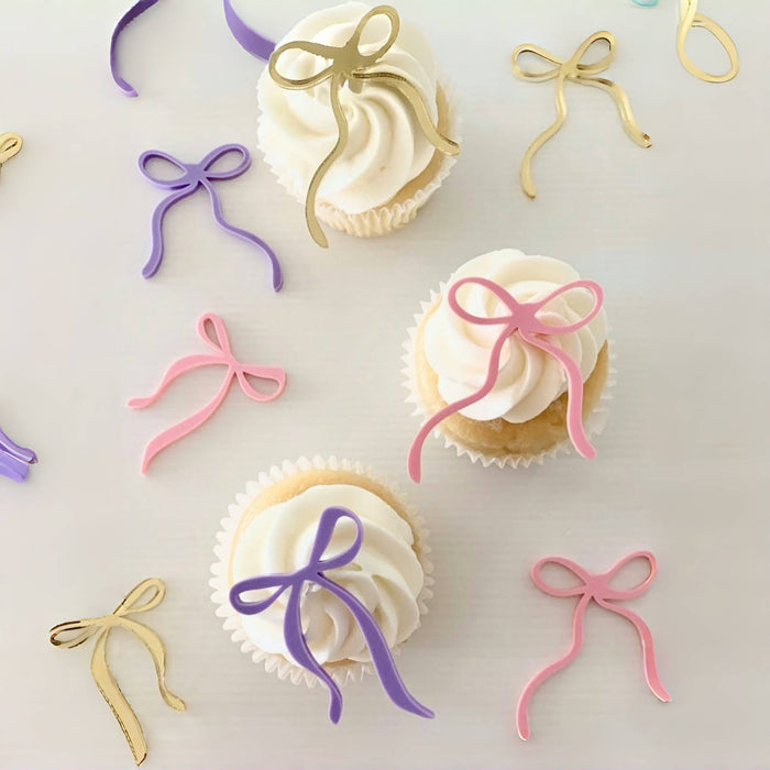 Acrylic Bow Gold Cupcake Topper 1pc