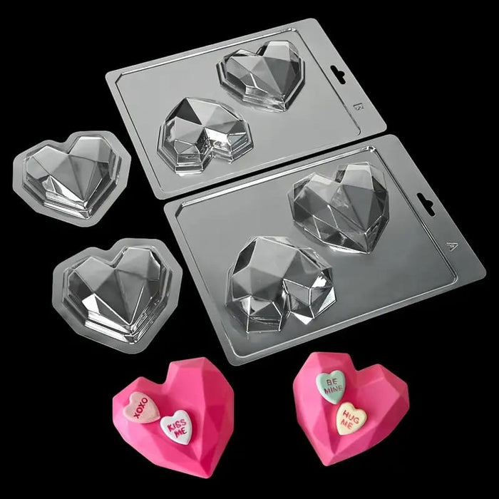 Plastic Chocolate Geo 2 Hearts Mould 2pc