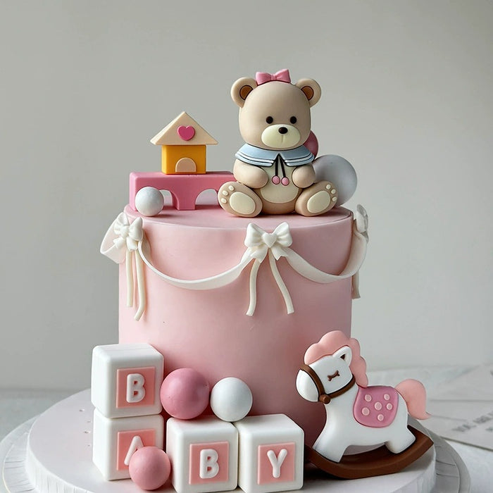Baby Bear Cake Topper Set Pink 7pc