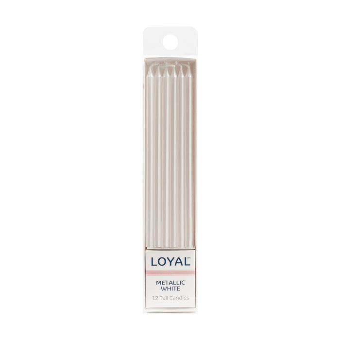 Tall Candle Metallic White (12pc)