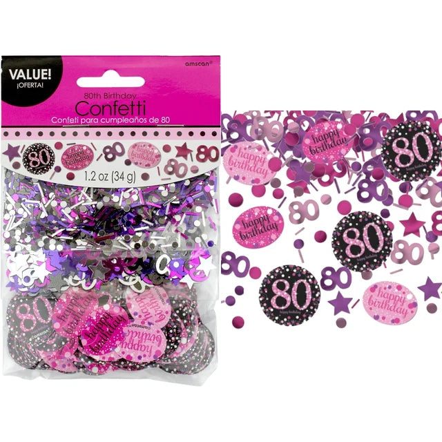 Pink Celebration 80th Birthday Confetti
