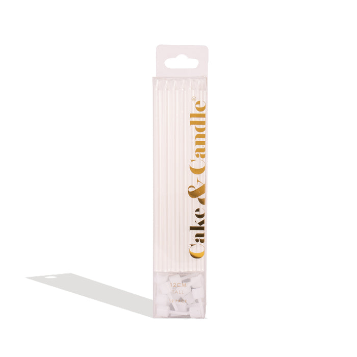 12cm Tall Cake Candles PEARLISED WHITE (Pack of 12)