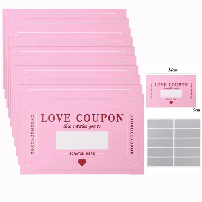 Large Valentines Love Coupon Scratch Off Cards 10pk - Pink