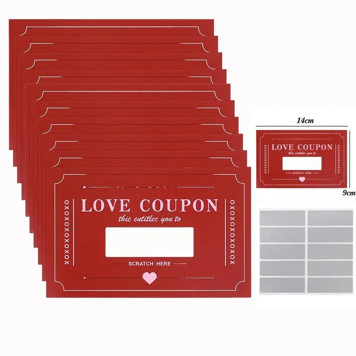 Large Valentines Love Coupon Scratch Off Cards 10pk - Red