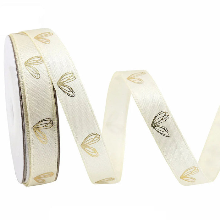 Beige Hearts 1cm x 4.5m - Ribbon Roll