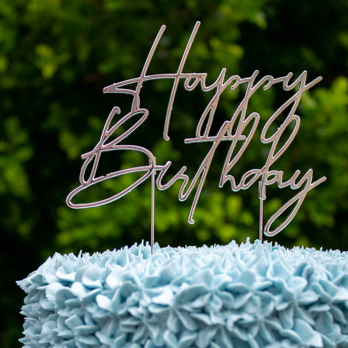 SILVER Metal Cake Topper - HAPPY BIRTHDAY 4