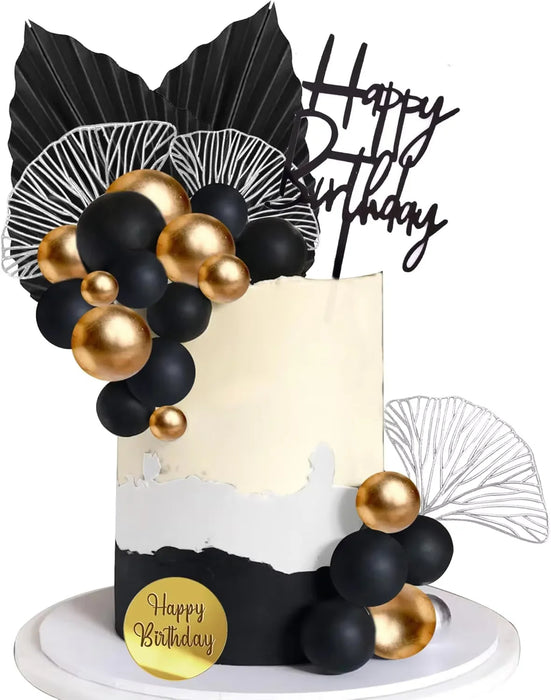 Birthday Cake Topper Deco Kit - Black & Gold