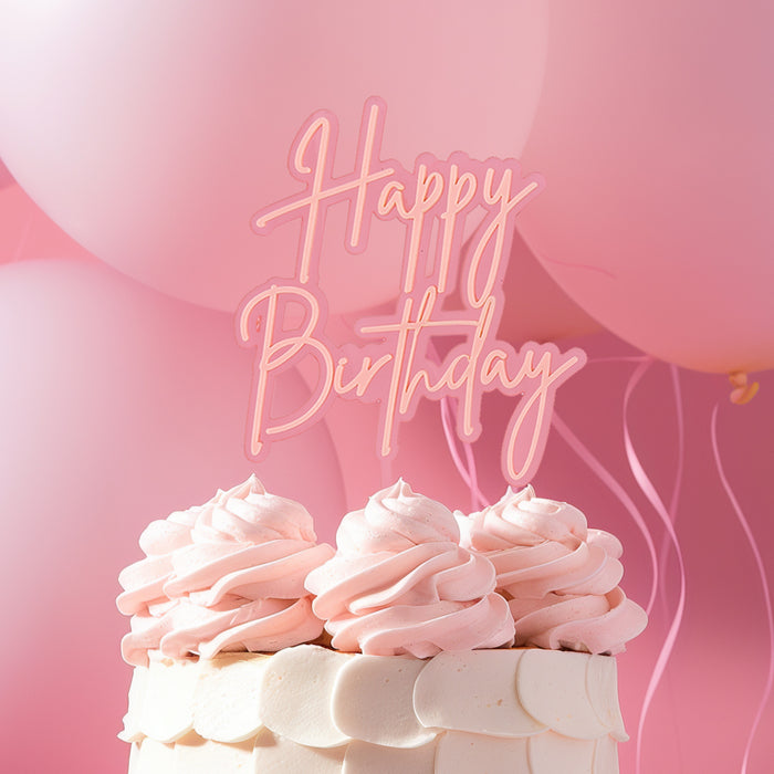 Pink Opaque / Pink Layered Cake Topper - Happy Birthday