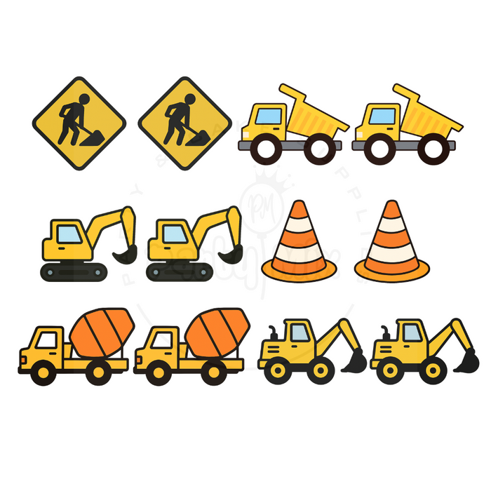 Construction Edible Sugar Paper Cupcake Toppers – 12 Pack