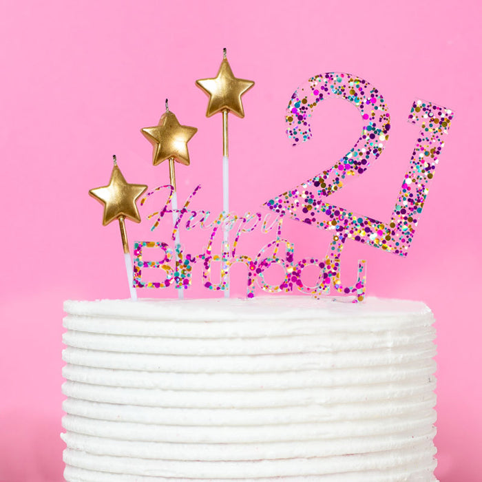 Rainbow Glitter HAPPY BIRTHDAY 1 Cake Topper