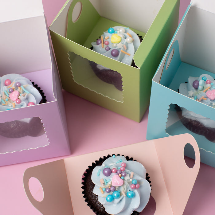 Scalloped Single Cupcake Box (Pack of 6) - PASTEL BLUE