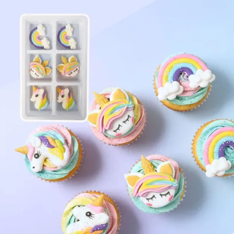 Pastel Unicorn & Rainbows Sugar Decorations 6pc