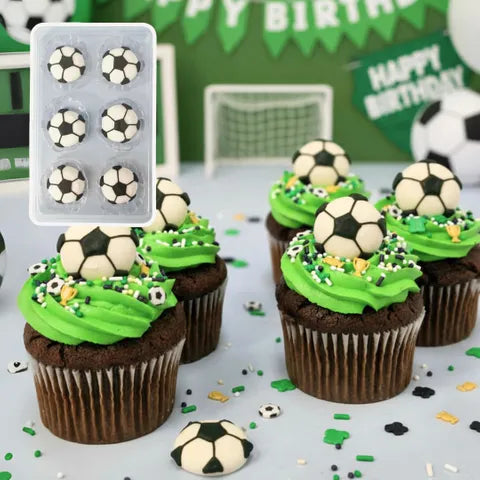 Soccer Ball Sugar Decorations 6pc