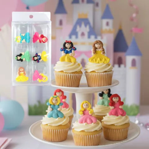 Flat Princess Sugar Decorations 6pc