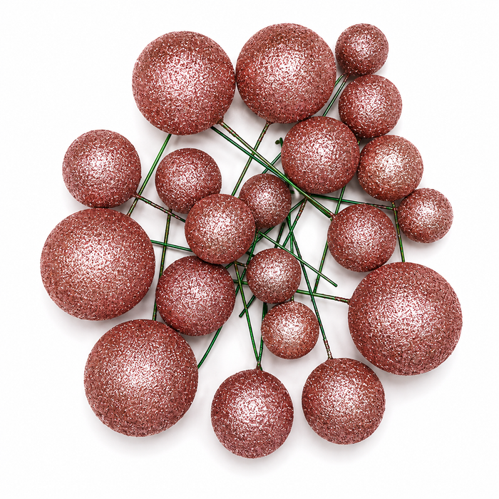 Cake Ball Toppers 20pc Mixed Sizes - Rose Gold Glitter