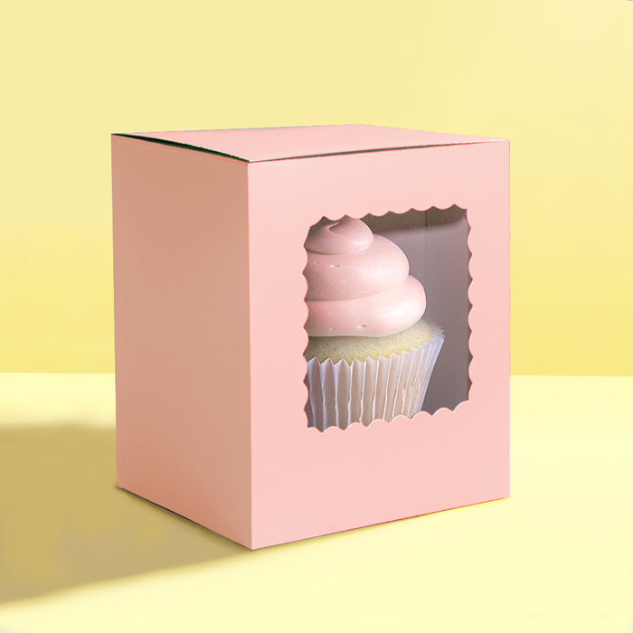 Scalloped Single Cupcake Box (Pack of 6) - PASTEL PINK