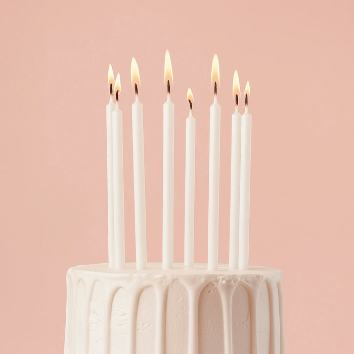 12cm Tall Cake Candles PEARLISED WHITE (Pack of 12)