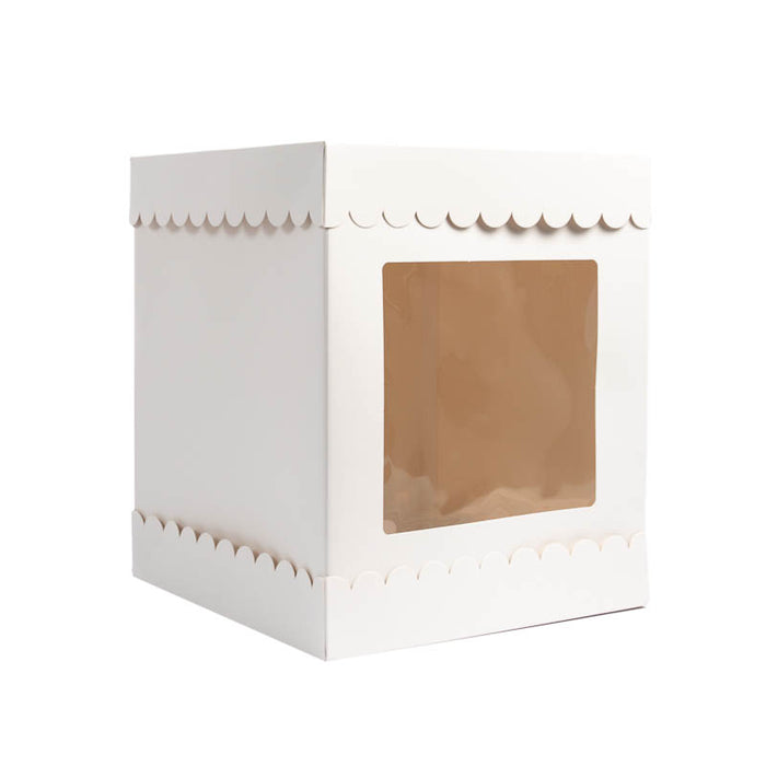 10" x 10" x 12" Tall Scalloped Cake Box - WHITE