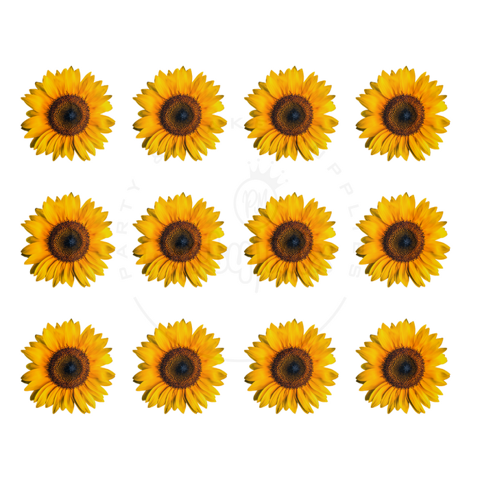 Sunflower Edible Sugar Paper Cupcake Toppers – 12 Pack