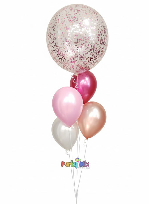 60cm Pink and Rose Gold Confetti Balloon Bouquet